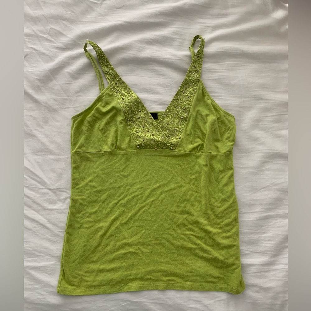 Y2K embellished green tank top